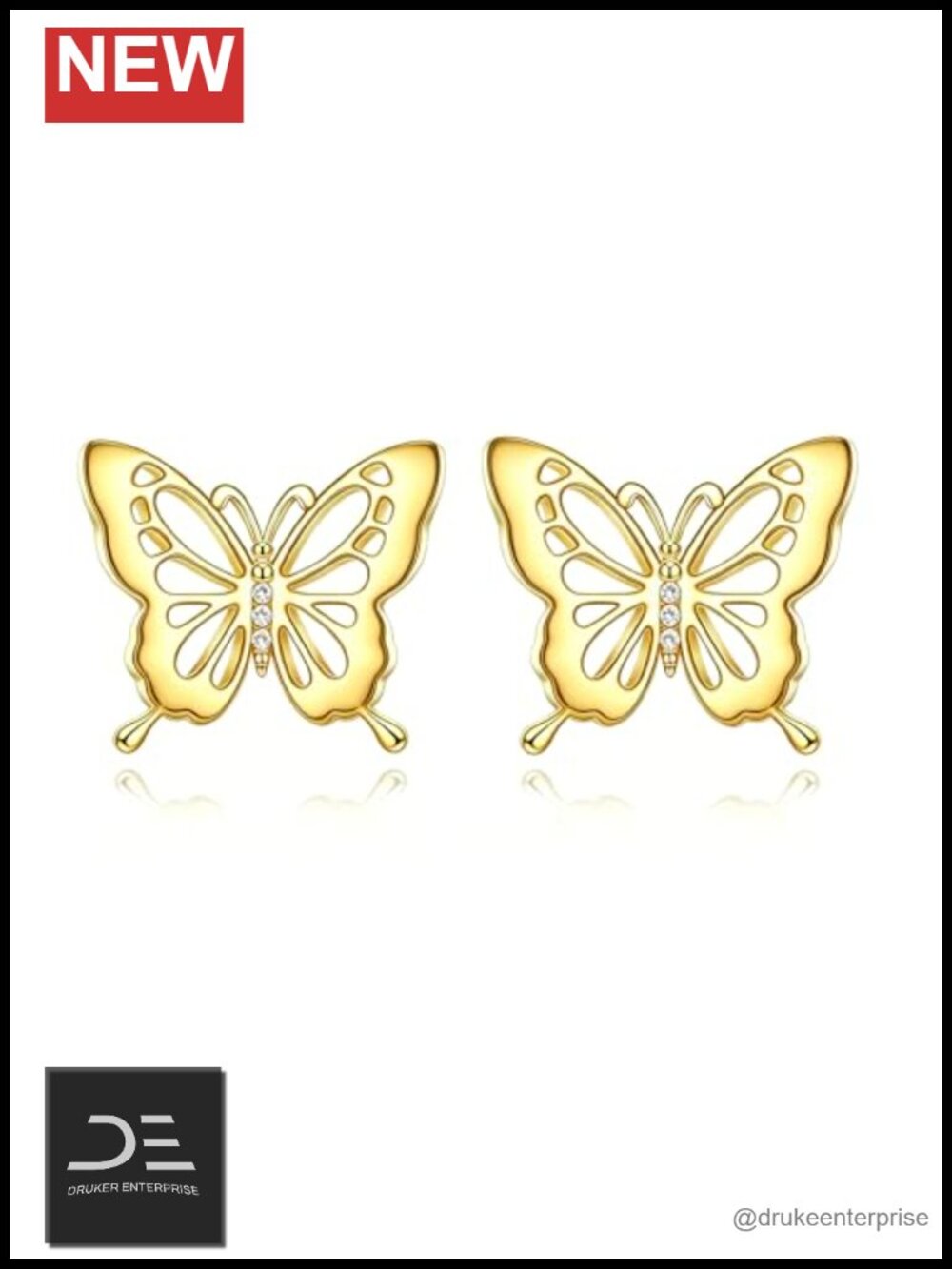 Butterfly Stud Earrings 925 Sterling Silver 18K Gold Plated Women Jewelry